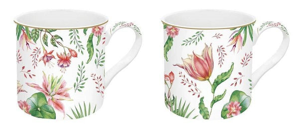 Juego De 2 Tazas Botanic Chic  Flores Porcelana 300 ml