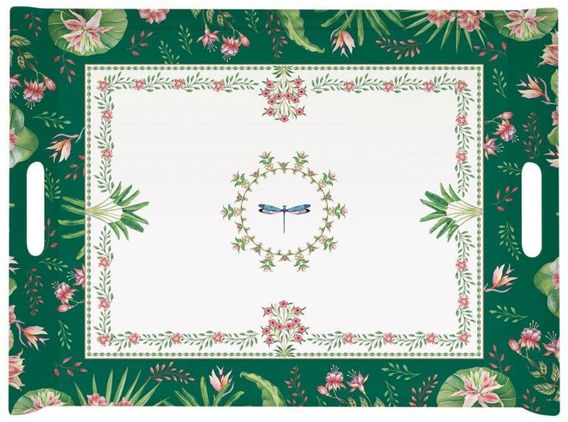Bandeja Con Asas Botanic Chic Verde/Blanco/Flores  PVC 52 x 37 cm