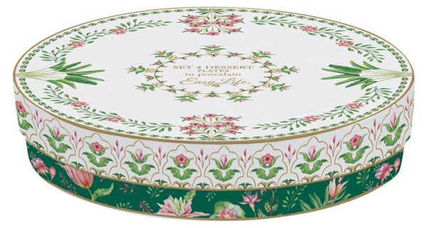 Juego De 4 Platos Botanic Chic  Verde/Blanco/Flores Porcelana 19 x 19 cm