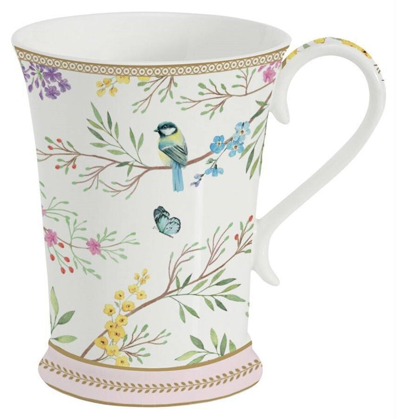 Taza Pajaros Melody Blanco/Flores De Porcelana 300 ml