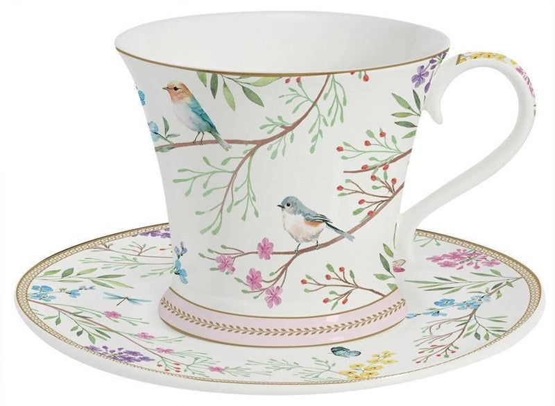 Taza Con Platillo Pajaros Melody De Porcelana 200 ml