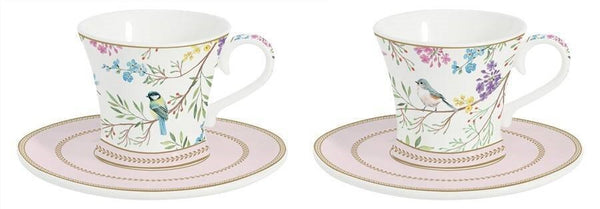 Juego De 2 Tazas Con Platillo Pajaros Melody De Porcelana 80 ml