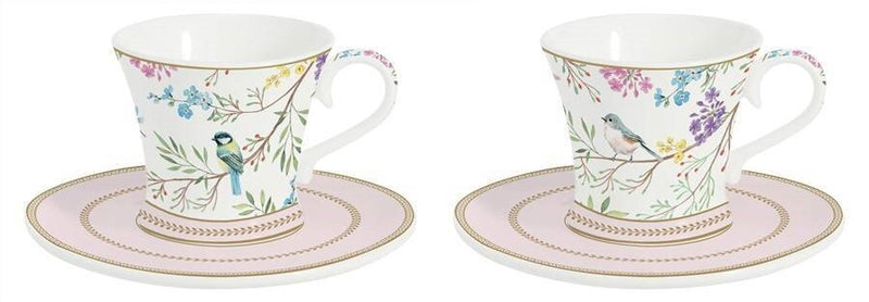 Juego De 2 Tazas Con Platillo Pajaros Melody De Porcelana 80 ml