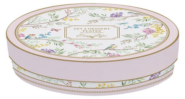 Juego De 4 Platos Blanco/ Pajaros Melody De Porcelana 19x19cm