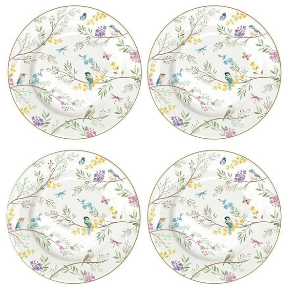 Juego De 4 Platos Blanco/ Pajaros Melody De Porcelana 19x19cm