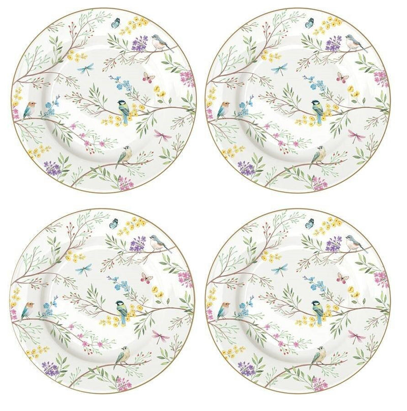 Juego De 4 Platos Blanco/ Pajaros Melody De Porcelana 19x19cm