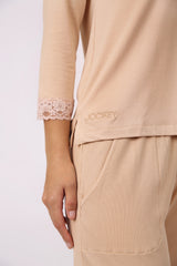 PIJAMA MUJER OI23 MANGA LARGA BEIGE L