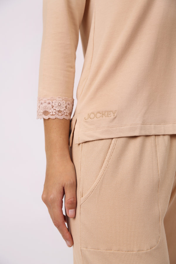 PIJAMA MUJER OI23 MANGA LARGA BEIGE M