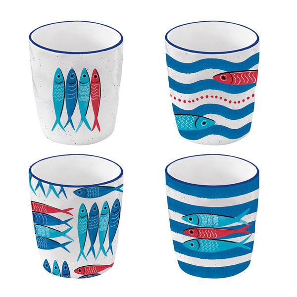 Juego De Tazas De Porcelana P/Cafe x 4 unds Sardinas Fiesta