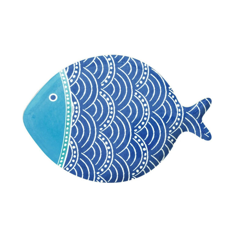 Plato De Porcelana Pescado Grande Color Azul