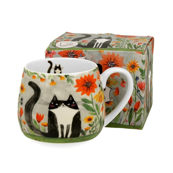 Taza De Porcelana Ancho Gato Flores