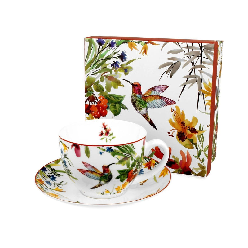 Taza De Porcelana De Te C/Plato Modelo Colibri