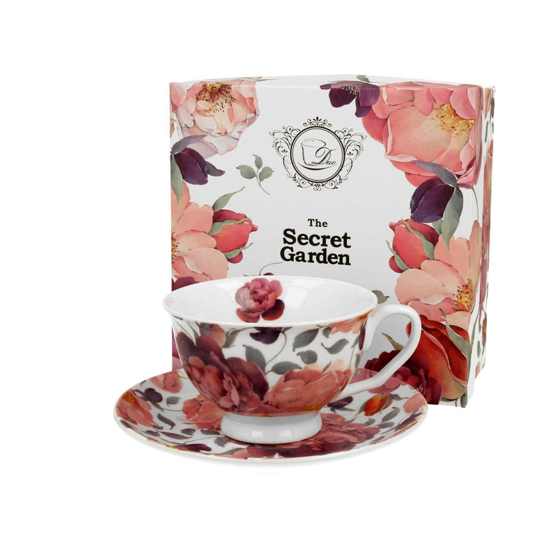 Taza De Porcelana De Te C/Plato Rosas De Primavera