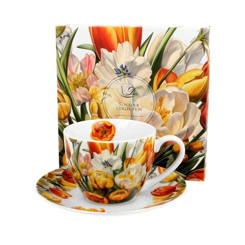 Taza C/Plato De Porcelana Modelo Tulipanes