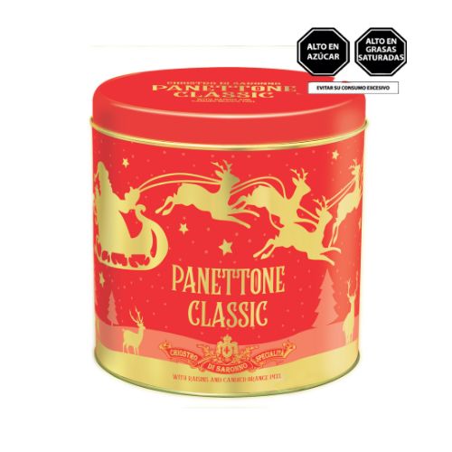 PANETÓN CLASICO RENOS DORADOS TIN 1KG