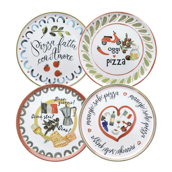 Jg De 4 Platos De Porcelana Pizza Cinzia