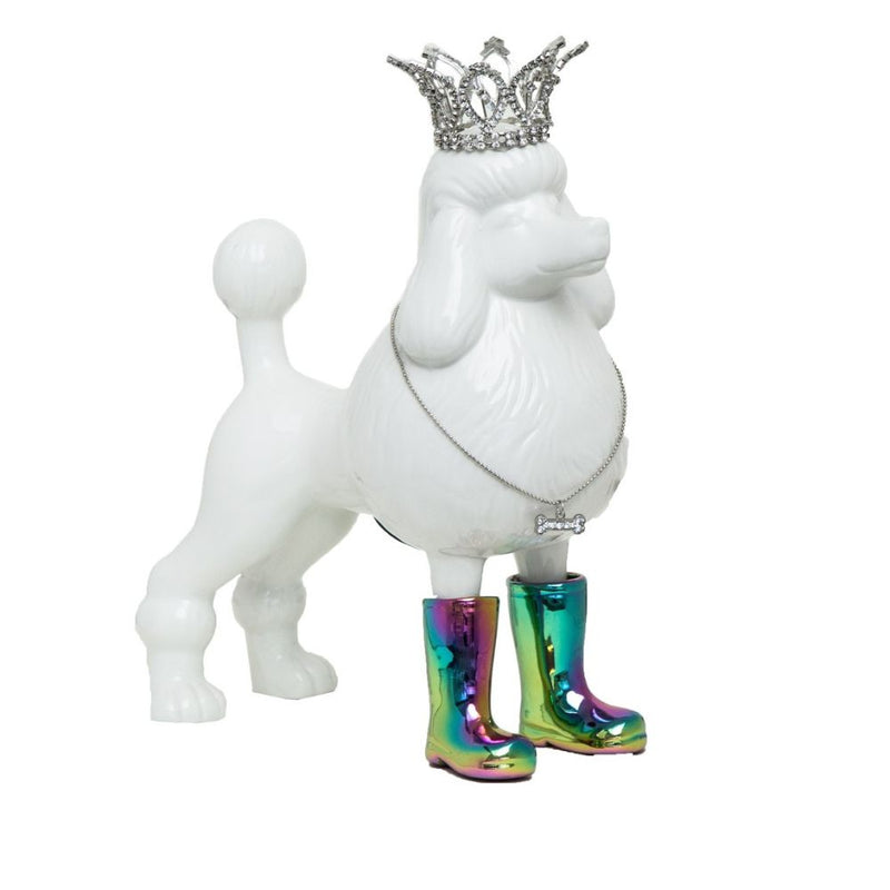 Figura Perro Pudlee de ceramica corona y botas 13 p