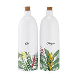 Set  Aceitera+Vinagrera De Gres Modelo Tierra Blanco/Flores