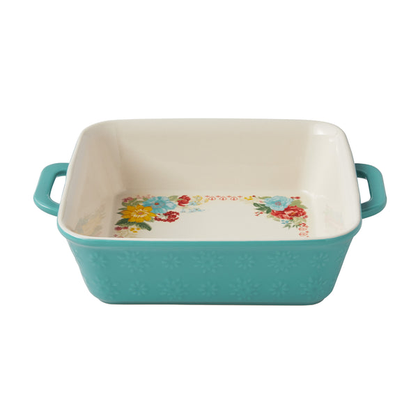 FUENTE CUADRADA DE 7.9 PULGADAS DE CERAMICA MARCA  PIONEER WOMAN COLECCION FANCY FLOURISH