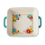 FUENTE CUADRADA DE 7.9 PULGADAS DE CERAMICA MARCA  PIONEER WOMAN COLECCION FANCY FLOURISH