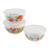 JUEGO DE 3 BOWLS DE ACERO CON TAPA MARCA PIONEER WOMAN COLECCIÓN SWEET ROMANCE