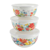 JUEGO DE 3 BOWLS DE ACERO CON TAPA MARCA PIONEER WOMAN COLECCIÓN SWEET ROMANCE