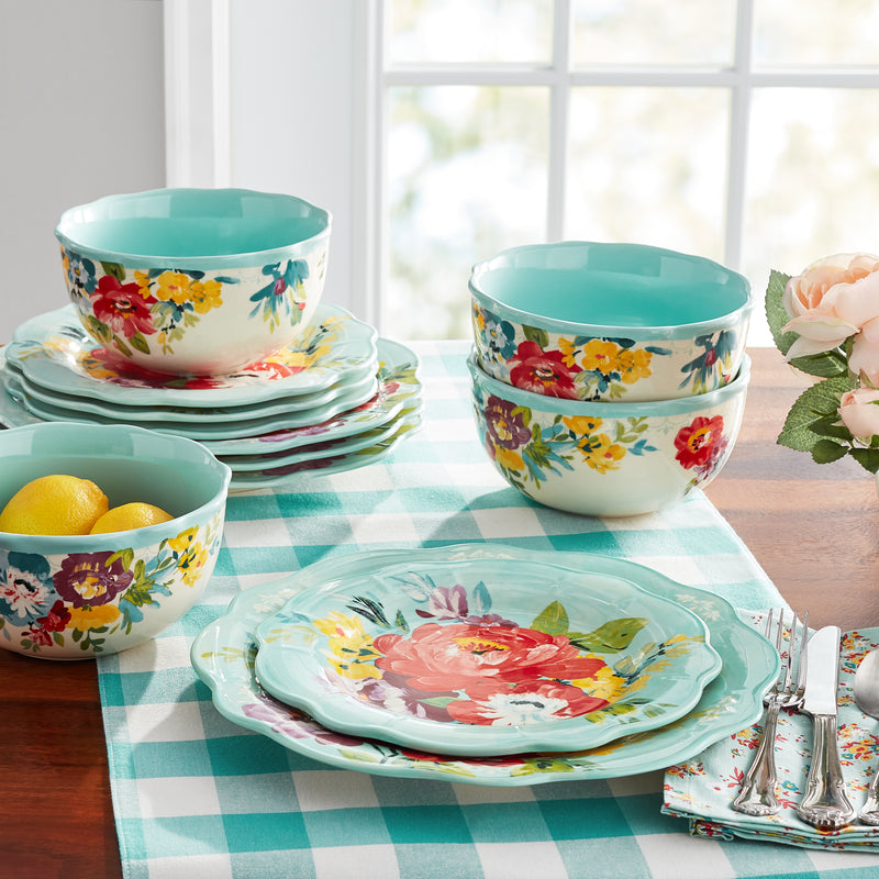 JUEGO DE VAJILLA DE 12 PIEZAS DE CERAMICA MARCA PIONEER WOMAN COLEECCION SWEET ROMANCE