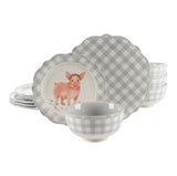 JUEGO DE VAJILLA DE 12 PIEZAS DE CERAMICA MARCA PIONEER WOMAN COLECCION GINGHAM