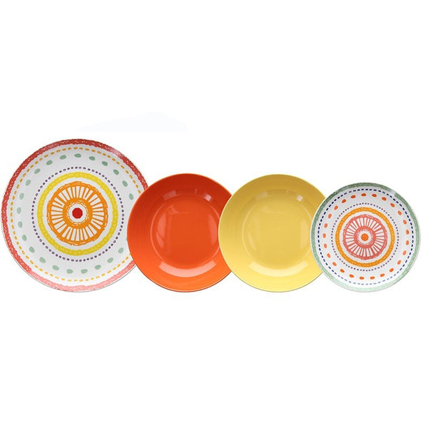 Jg Vajilla De Porcelana 18 pzas Modelo Aruba Colores Rojo/Amarillo/Blanco