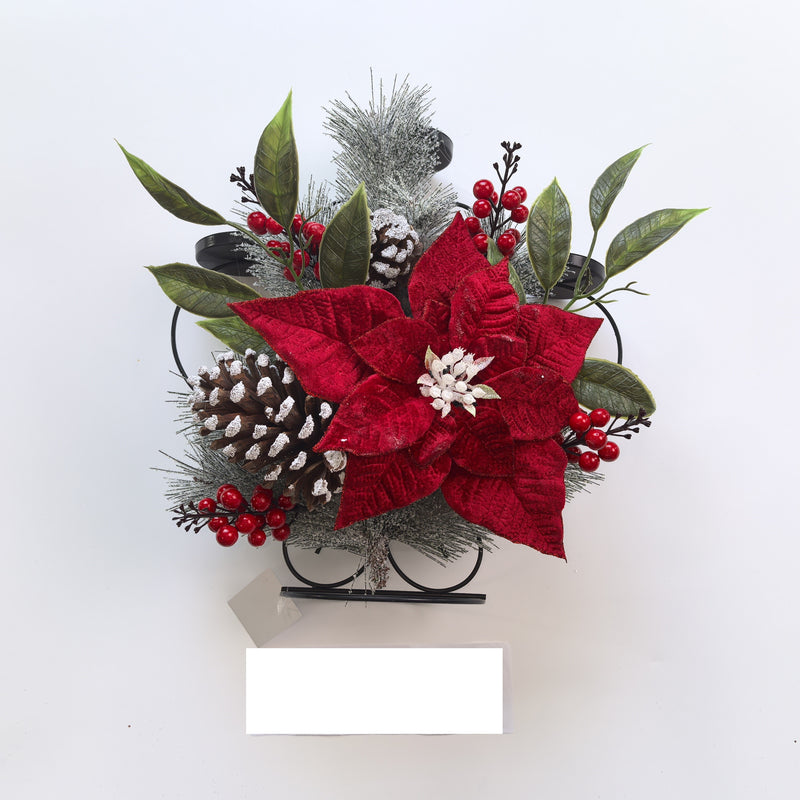 Candelabro C/Flores Navidad 37 cm Plastico/Metal