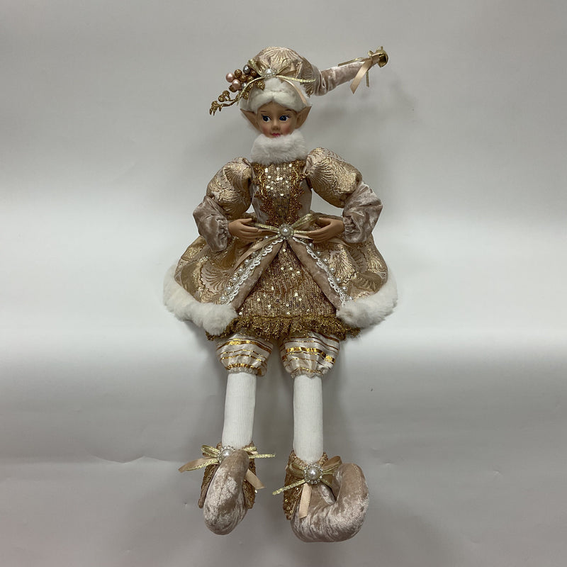 Muñeco Navideño Elfo Dorado 24cm Poliester