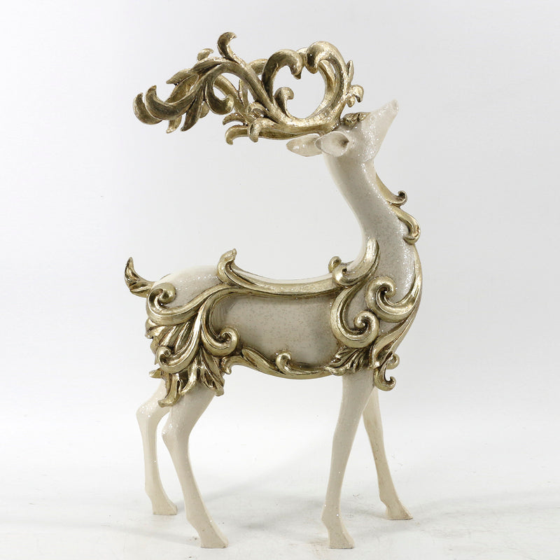 Reno Blanco/Dorado 41 cm Resina Plastica