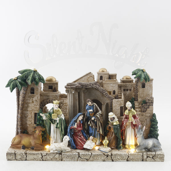 Nacimiento En Retablo C/Luz 29cm Resina Plastica