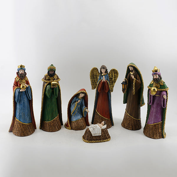 Nacimiento  C/Reyes Magos y  Angel 7pzas 29cm Resina Plastica