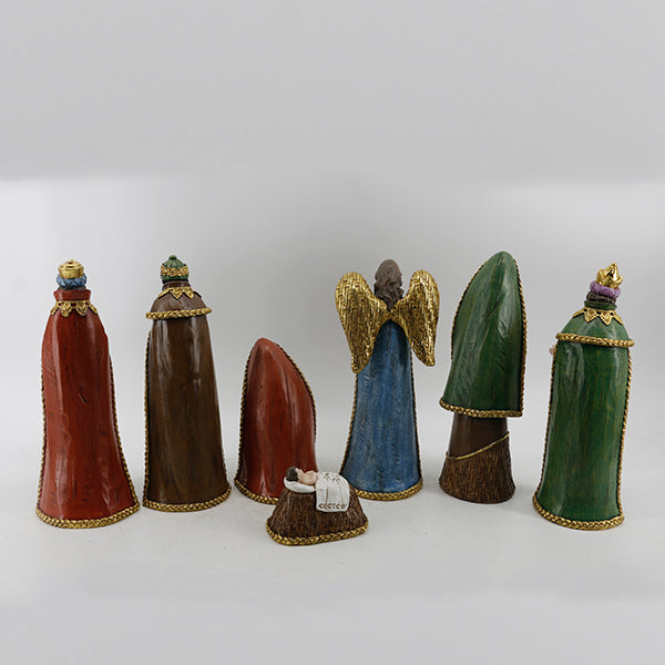 Nacimiento  C/Reyes Magos y  Angel 7pzas 29cm Resina Plastica