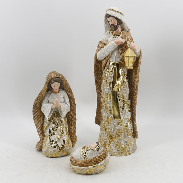 Jg Sagrada Familia Dorado/Blanco 3pzas 35.7cm Resina Plastica