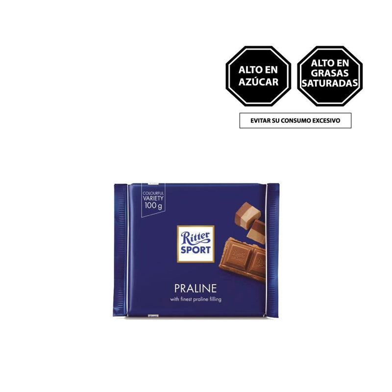 Ritter Chocolate con Praliné 100 gr. El principal atractivo de este chocolate es su cremoso relleno de praliné premium. El resultado: amor al primer bocado. (5831220625560)