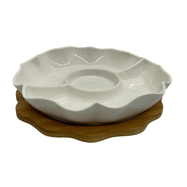 JG BANDEJA C/PLATO 2PZ 25X25X5.5CM 90%PORCELANA10%BAMBU