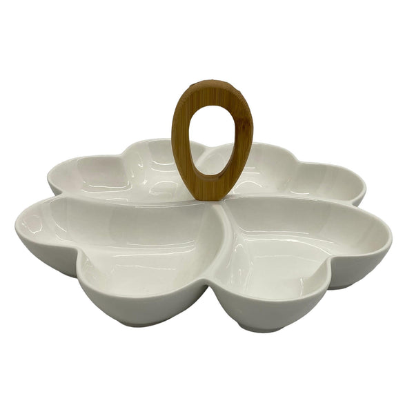 BANDEJA C/PLATO 28.5X28.5X14CM 90%PORCELANA10%BAMBU