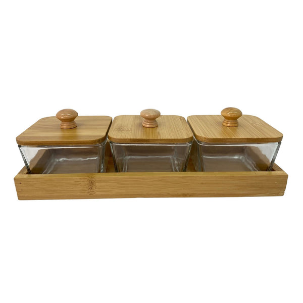 JG BANDEJA C/BOWLS 4PZ 200ML 28.9X10.7X8.3CM 80%VIDRIO20%BAMBU