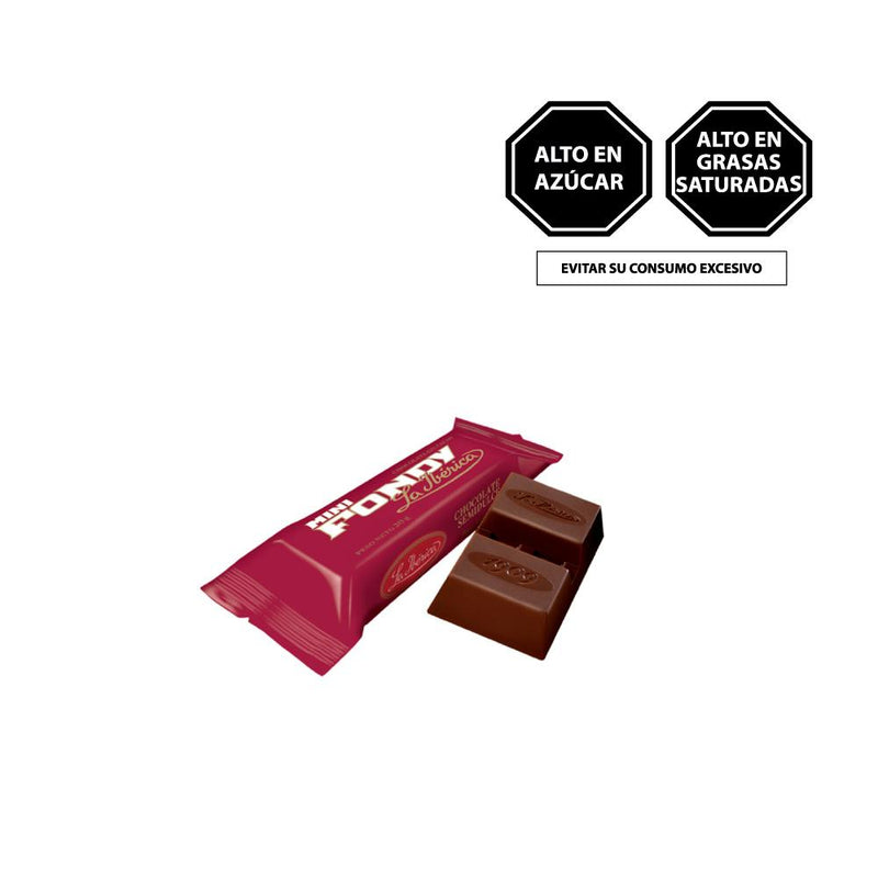 La Ibérica Mini Fondy Bolsa 10 Piezas Chocolate semidulce (sin leche), elaborado a base de: pasta de cacao. Porcentaje de Cacao: 52% (5831217545368)