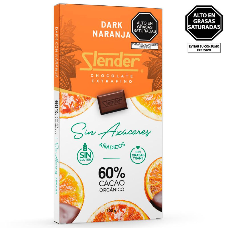 Slender Chocolate Dark Naranja 60% Cacao Orgánico 100gr (6815105613976)