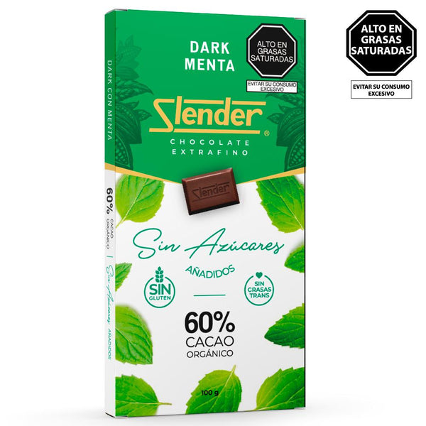 Slender Chocolate Dark Menta 60% Cacao Orgánico 100gr (6815105581208)