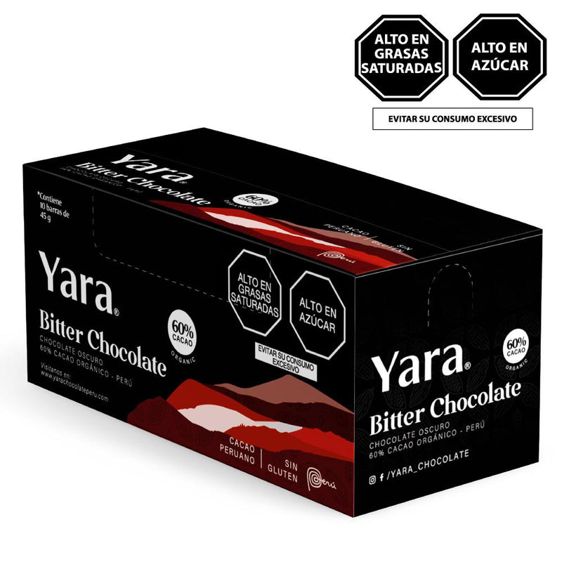 Yara Chocolate Bitter 60% Cacao Orgánico 10und de 45gr (6815105745048)