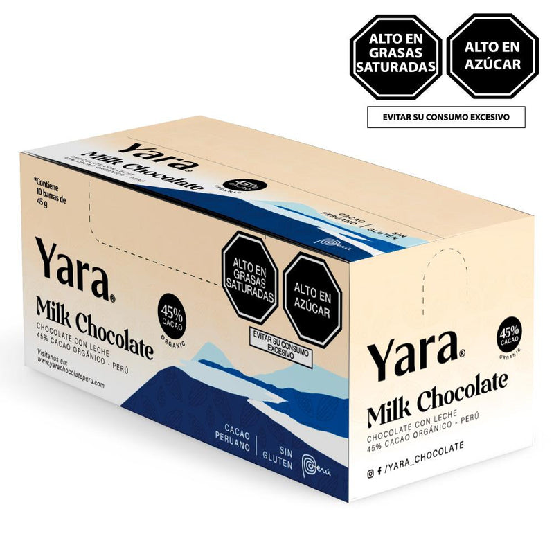 Yara Chocolate Milk 45% Cacao Orgánico 10und de 45gr (6815105810584)